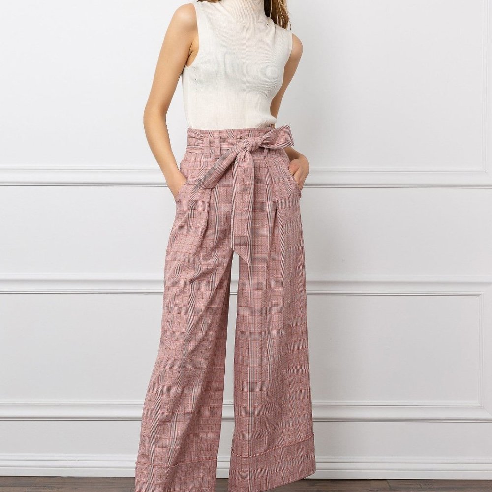 J.ING Pink Plaid Wide Leg Pants - Brynn Pants -XS